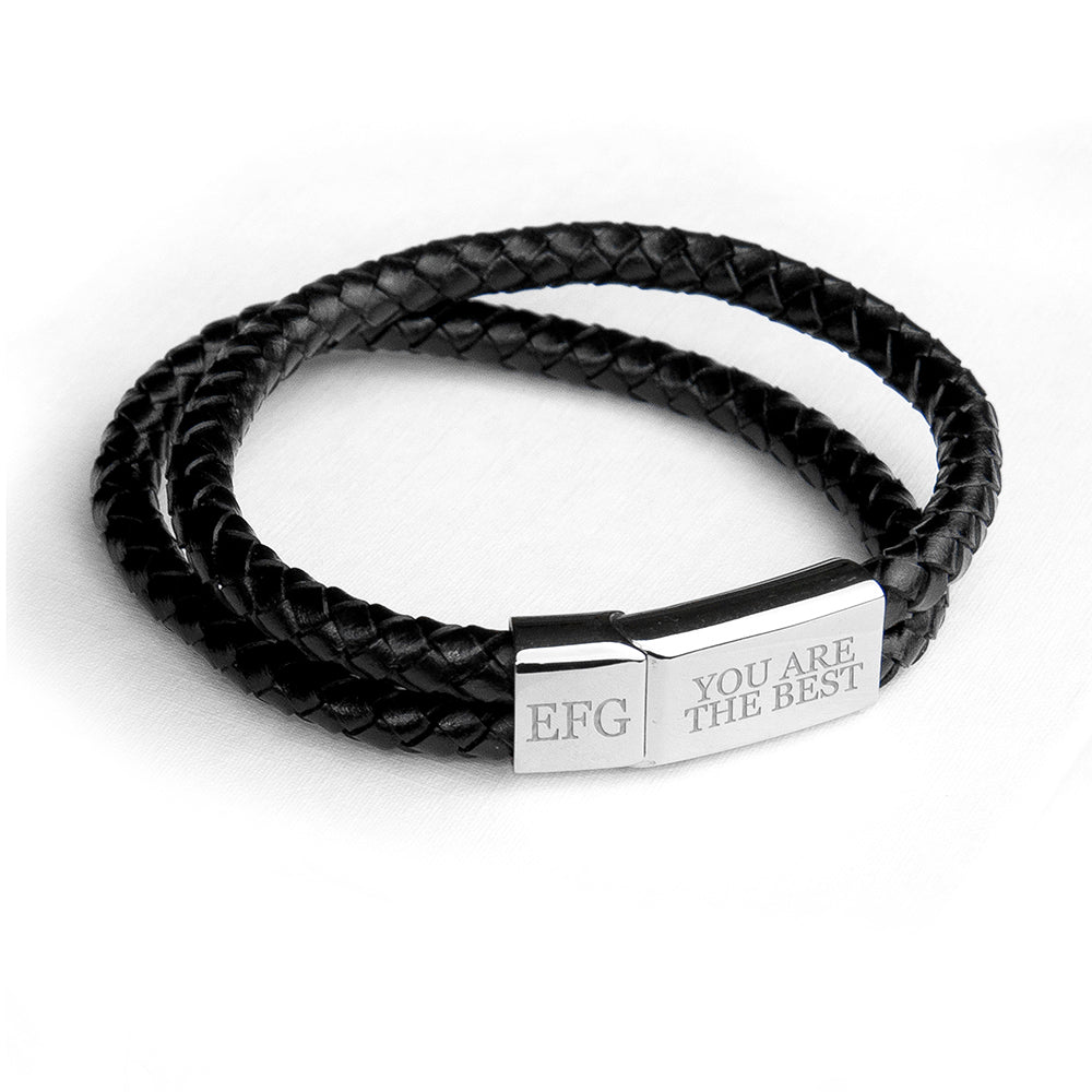 Men’s Personalised Dual Leather Bracelet - Black