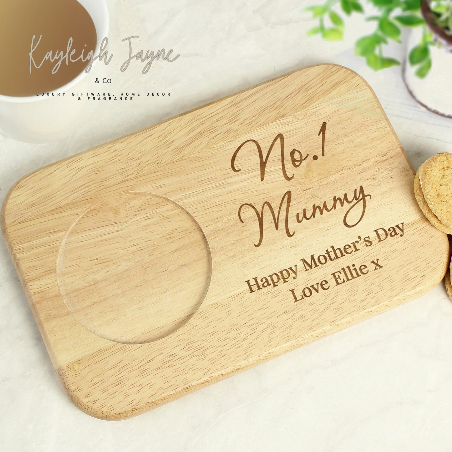 Personalised Solid Wood Coaster Tray Scrip Font