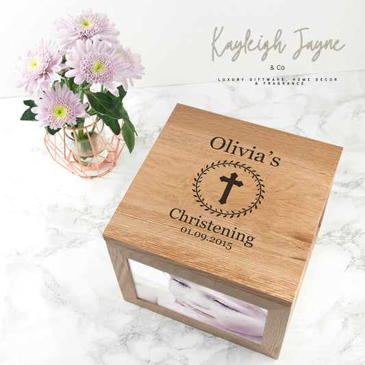 Solid Oak Photo Keepsake Box - Christening/Baptisim Gift