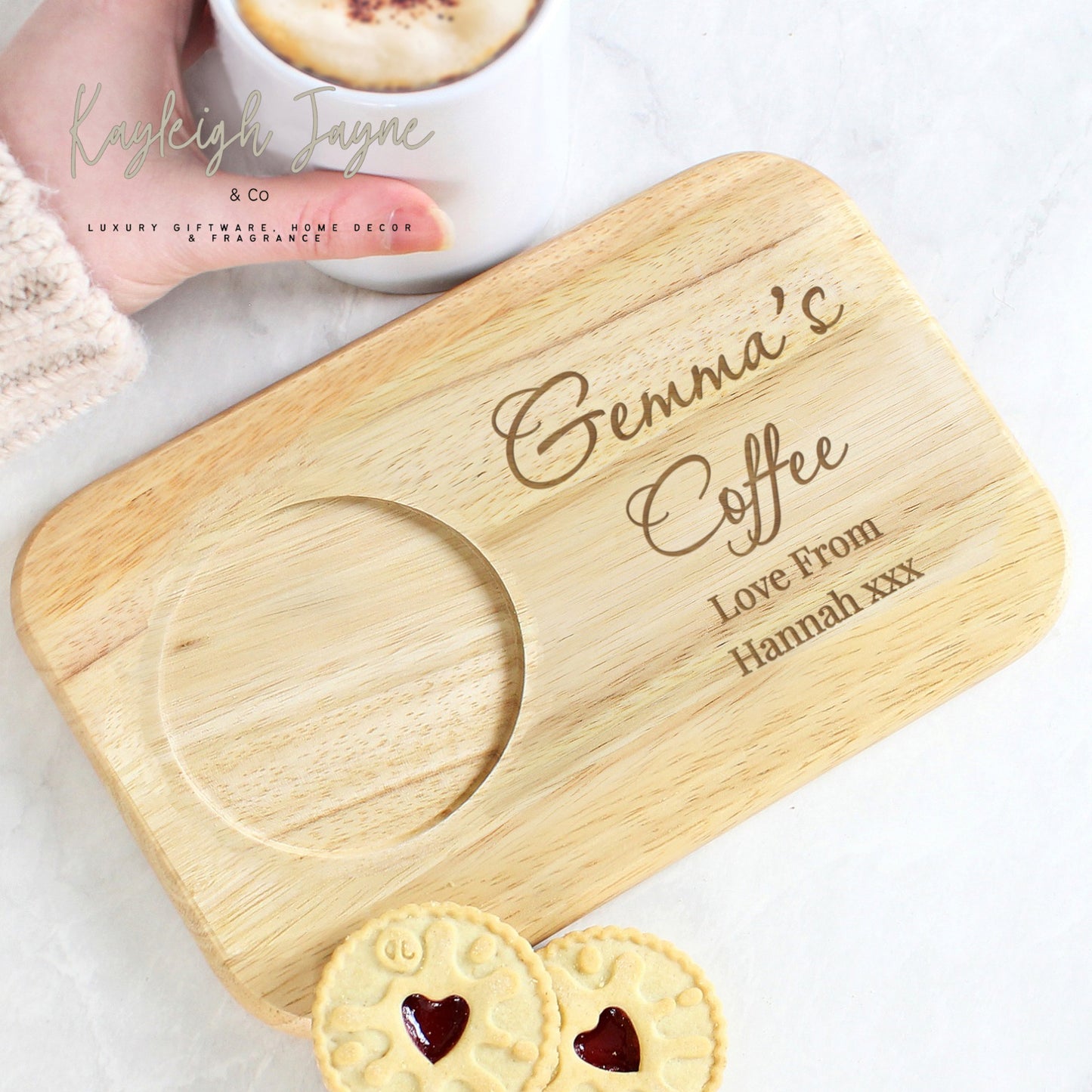 Personalised Solid Wood Coaster Tray Scrip Font
