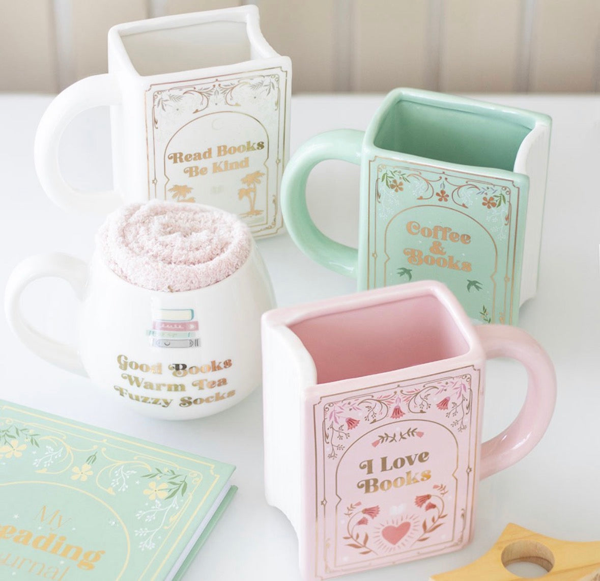 White and Gold Book Shaped Mug