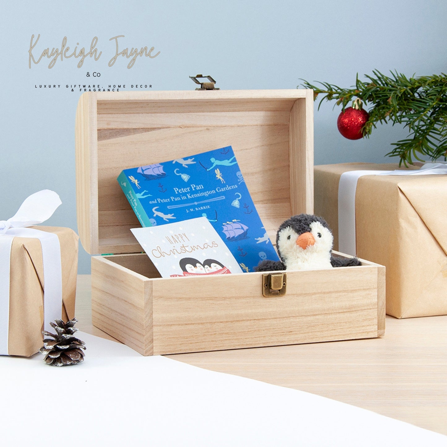 Solid Pine Holly and Mistletoe Design - Personalised Christmas Eve Chest