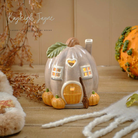 Ceramic Pumpkin House Tea light Holder