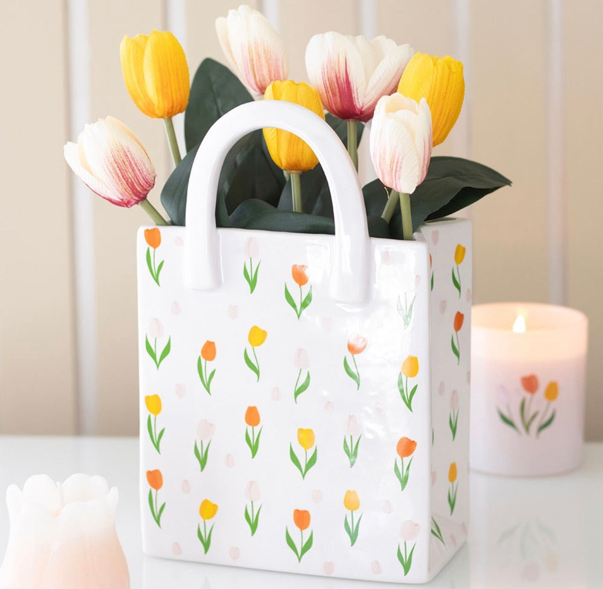 Tulip Print Handbag Flower Vase