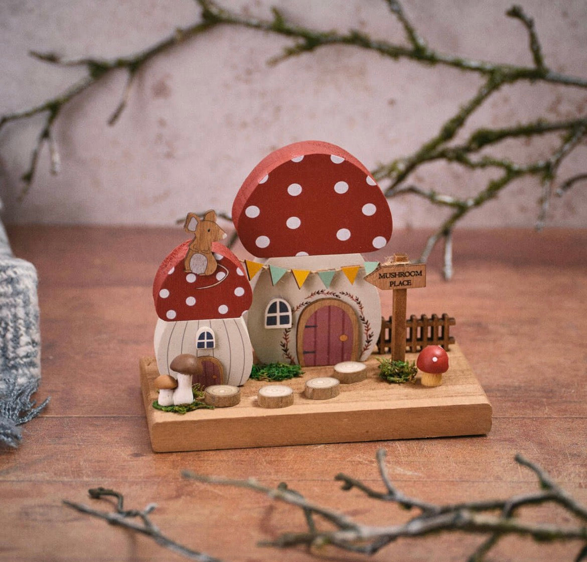 Miniature Wooden Toadstool House - Mushroom Place