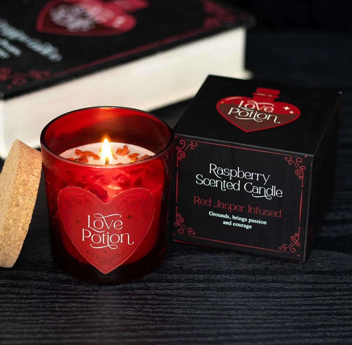 Love Potion Raspberry - Jasper Crystal Chip Candle