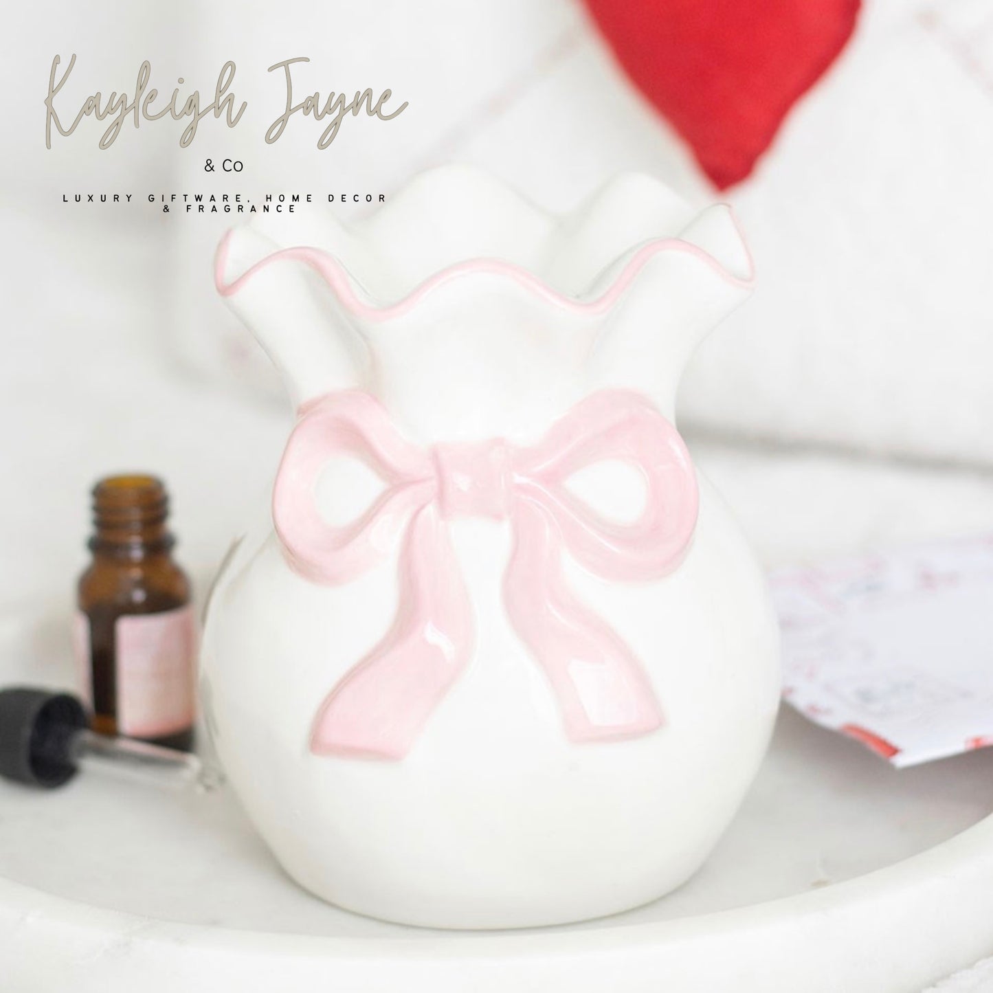 White & Pink Bow Oil Burner