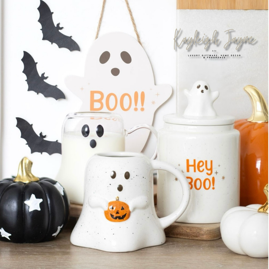 Spooky Cute Ghost Hey Boo Jar