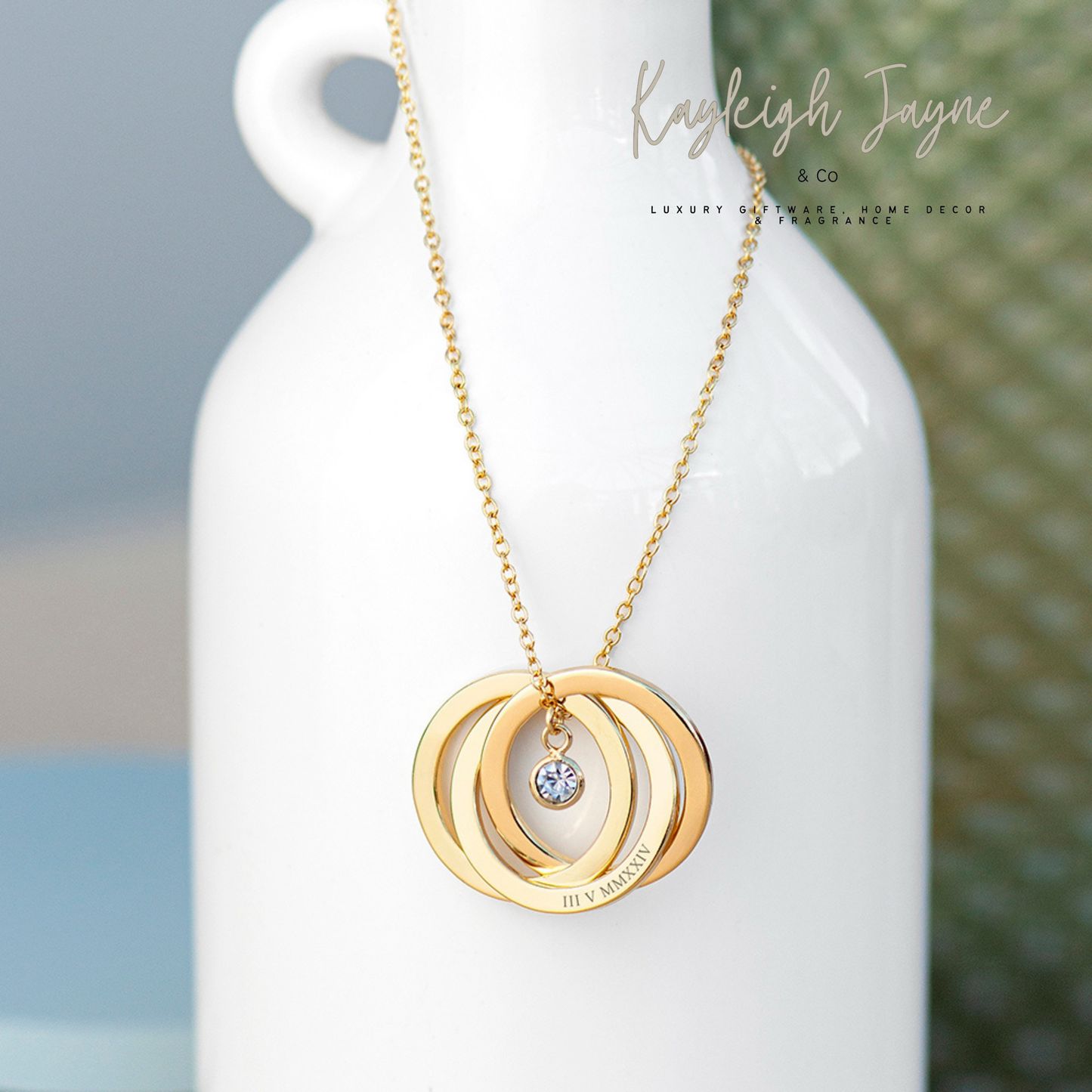 Personalised Infinity Rings Necklace, With Diamanté