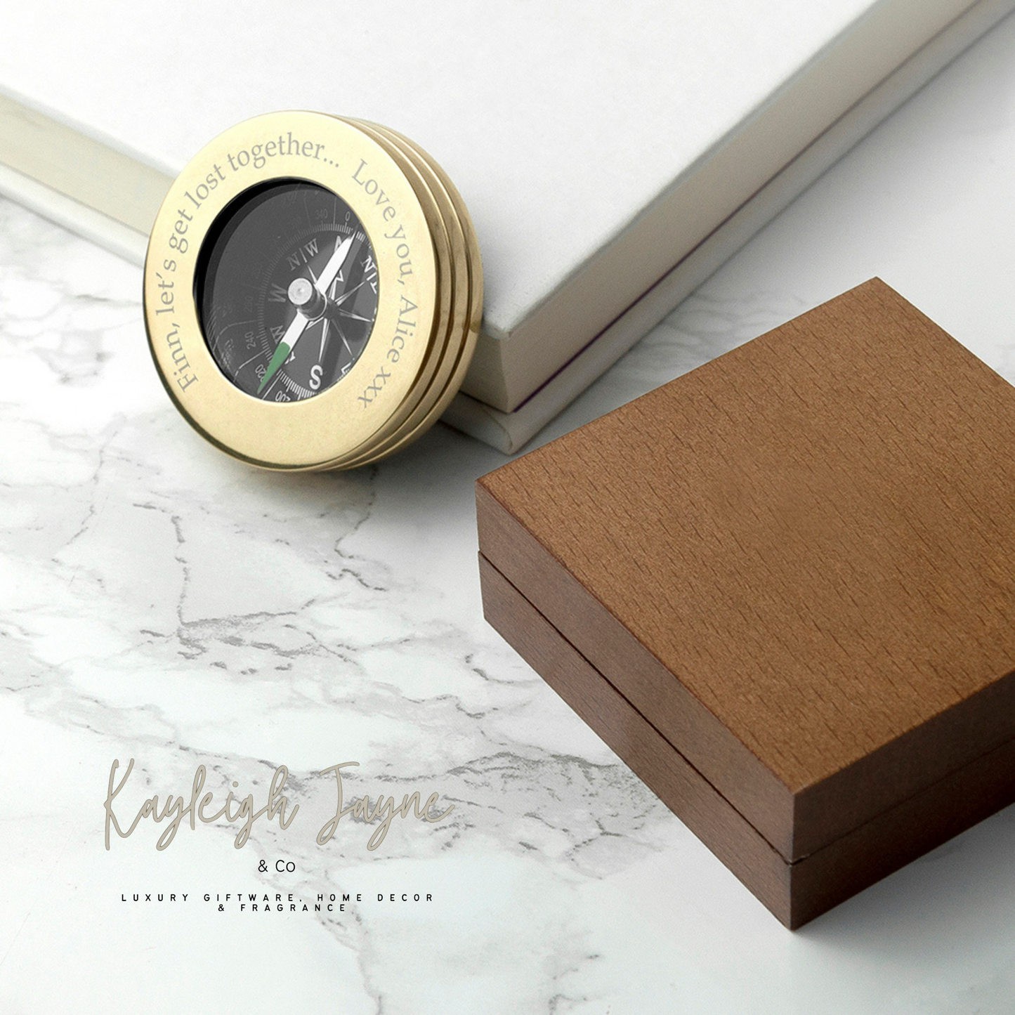 Personalised Brass Traveling Compass With Monogram Box