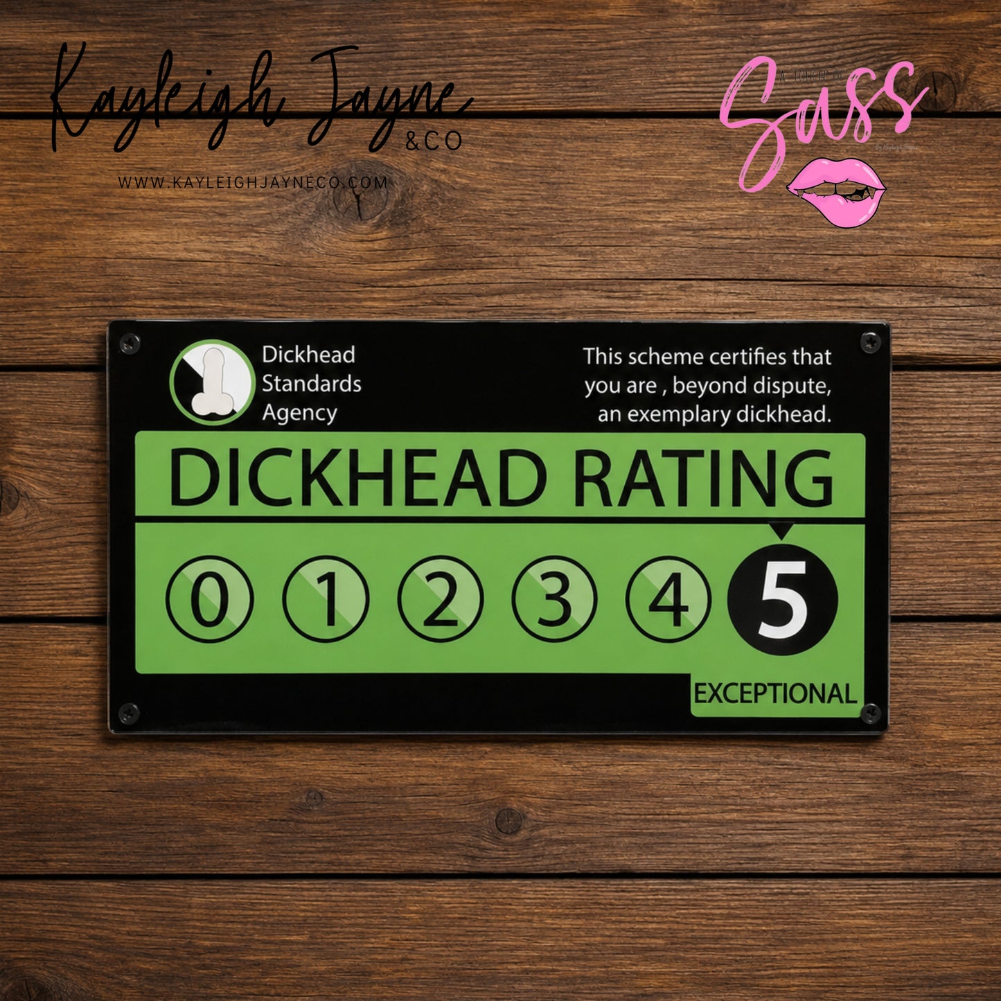 Dickhead Rating Acrylic UV printed plaque