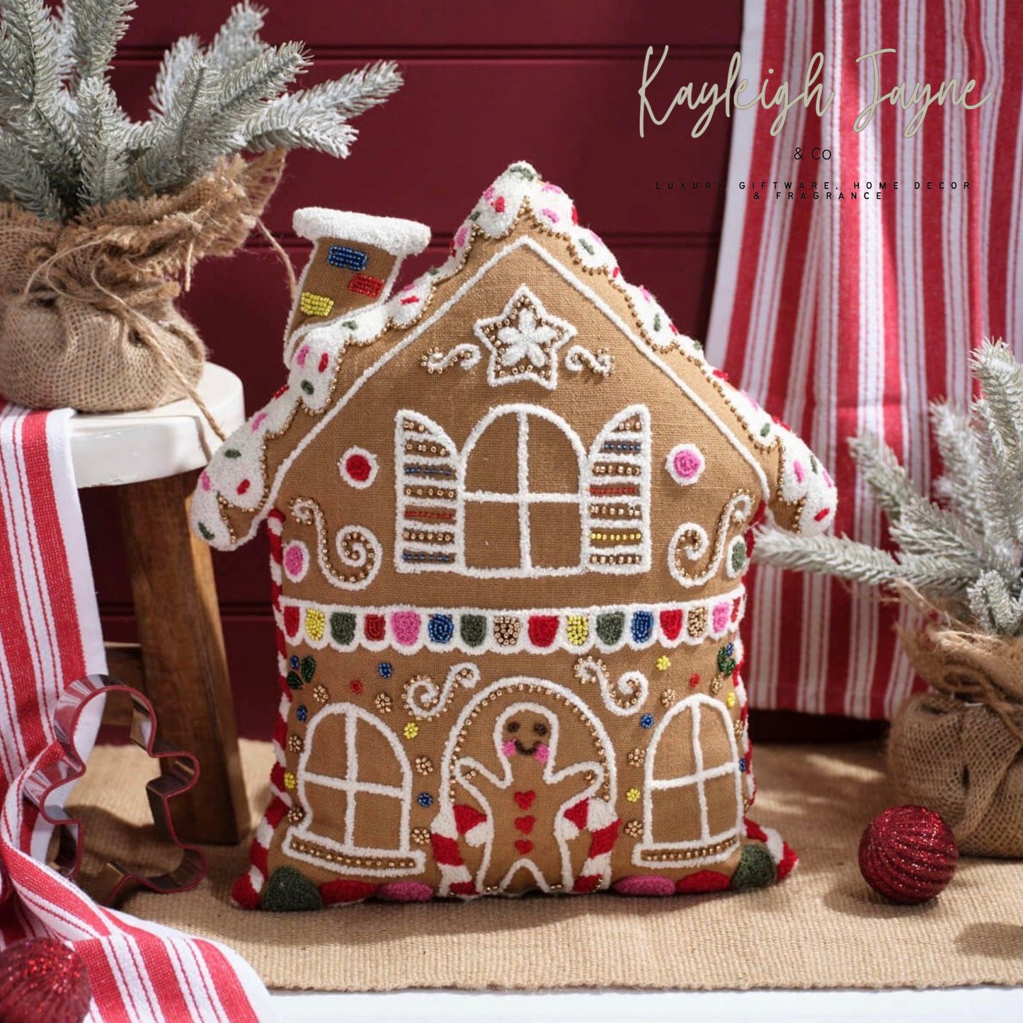 Gingerbread Embroidered Cushion