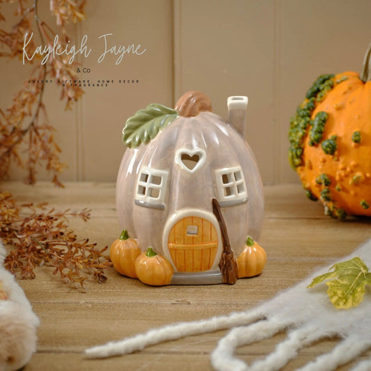 Ceramic Pumpkin House Tea light Holder
