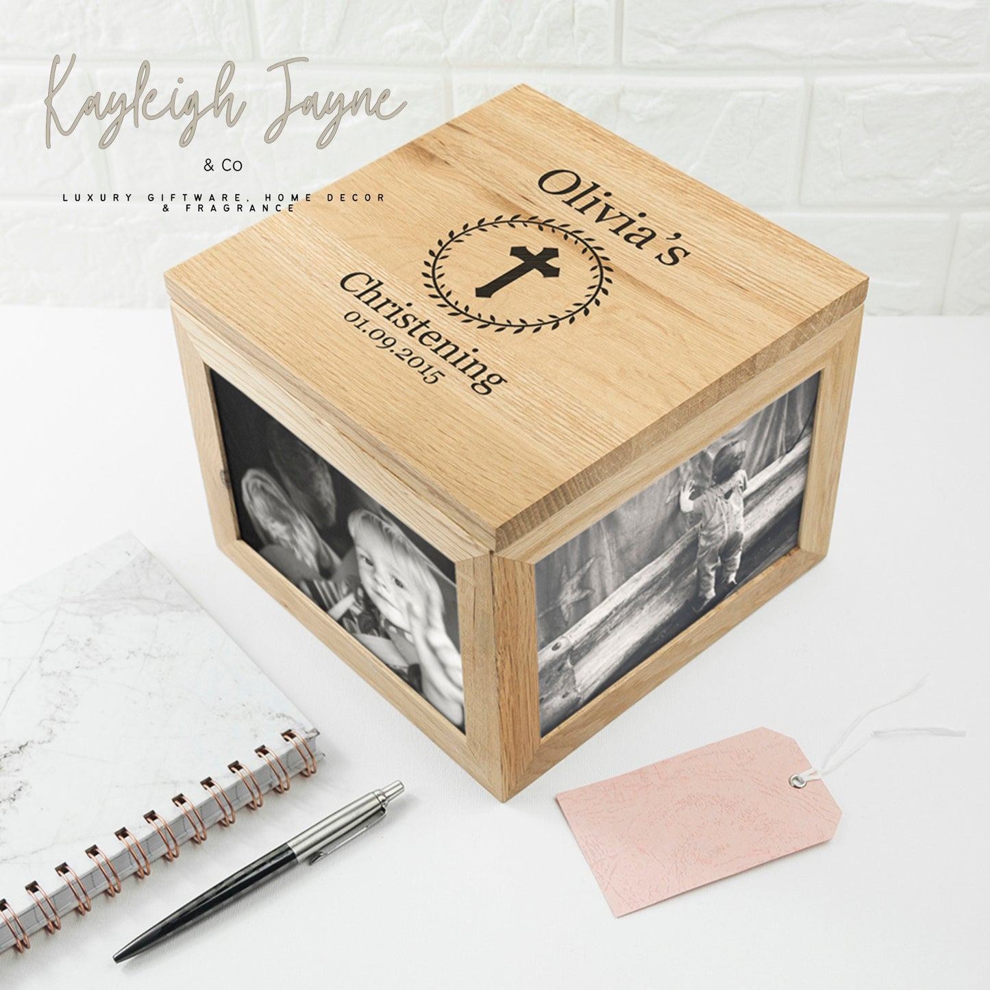 Solid Oak Photo Keepsake Box - Christening/Baptisim Gift