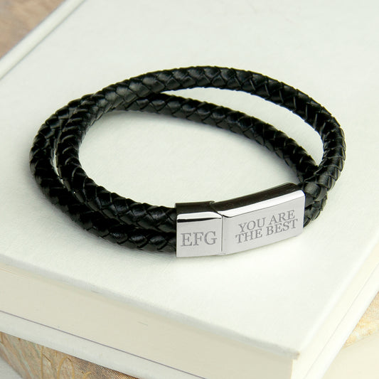 Men’s Personalised Dual Leather Bracelet - Black