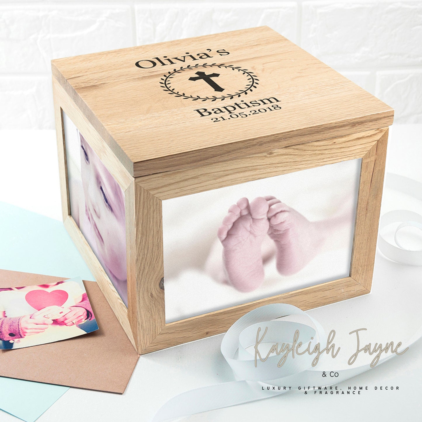 Solid Oak Photo Keepsake Box - Christening/Baptisim Gift
