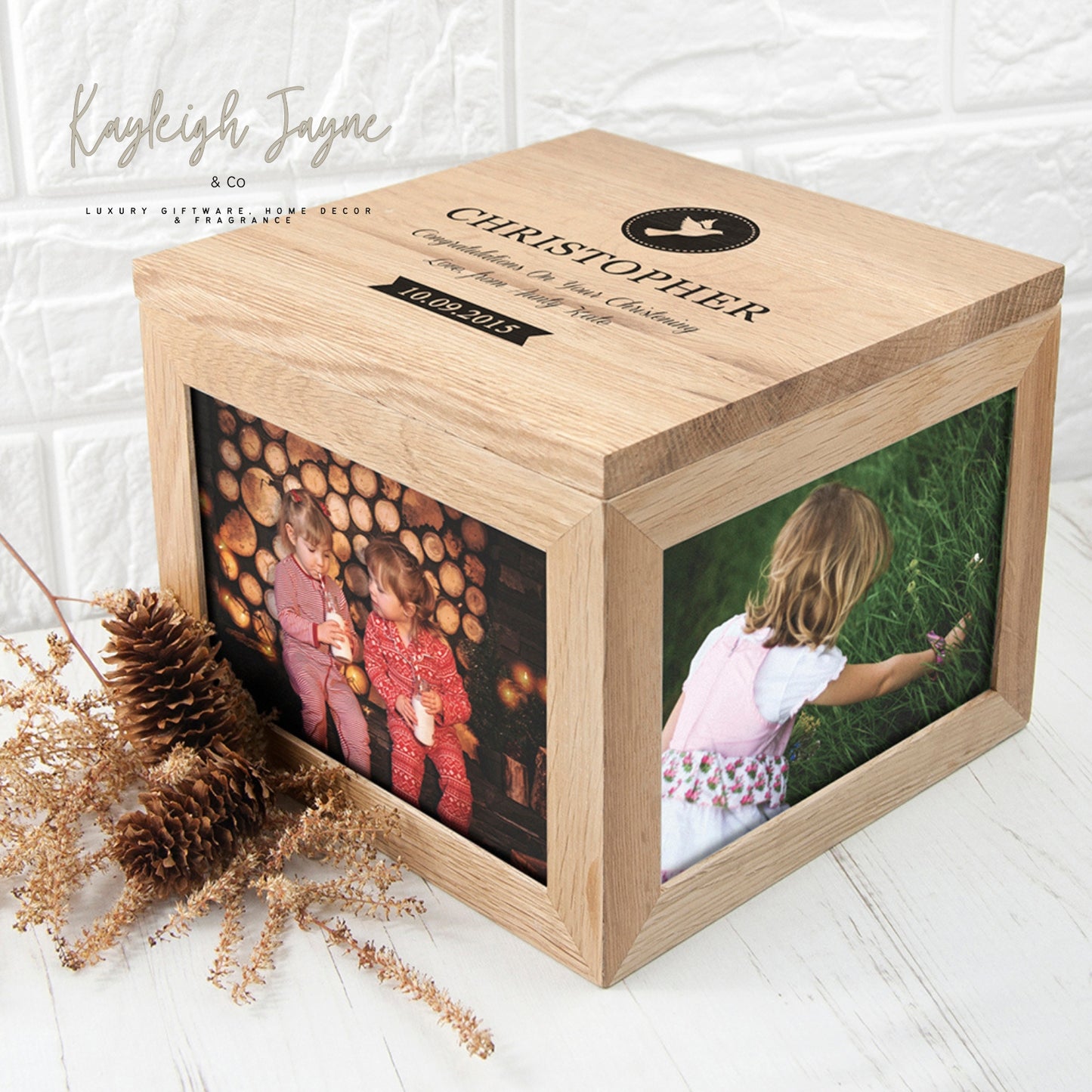 Solid Oak Photo Block - Christening/Baptism Gift