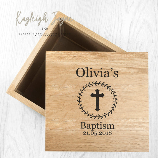 Solid Oak Photo Keepsake Box - Christening/Baptisim Gift
