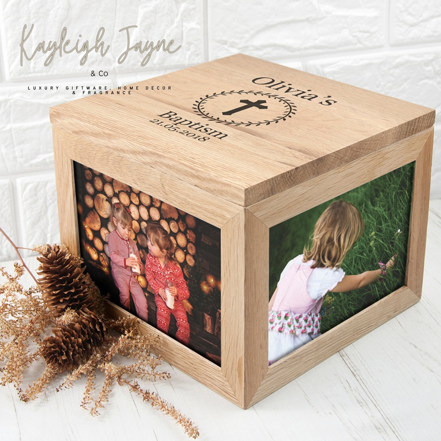 Solid Oak Photo Keepsake Box - Christening/Baptisim Gift