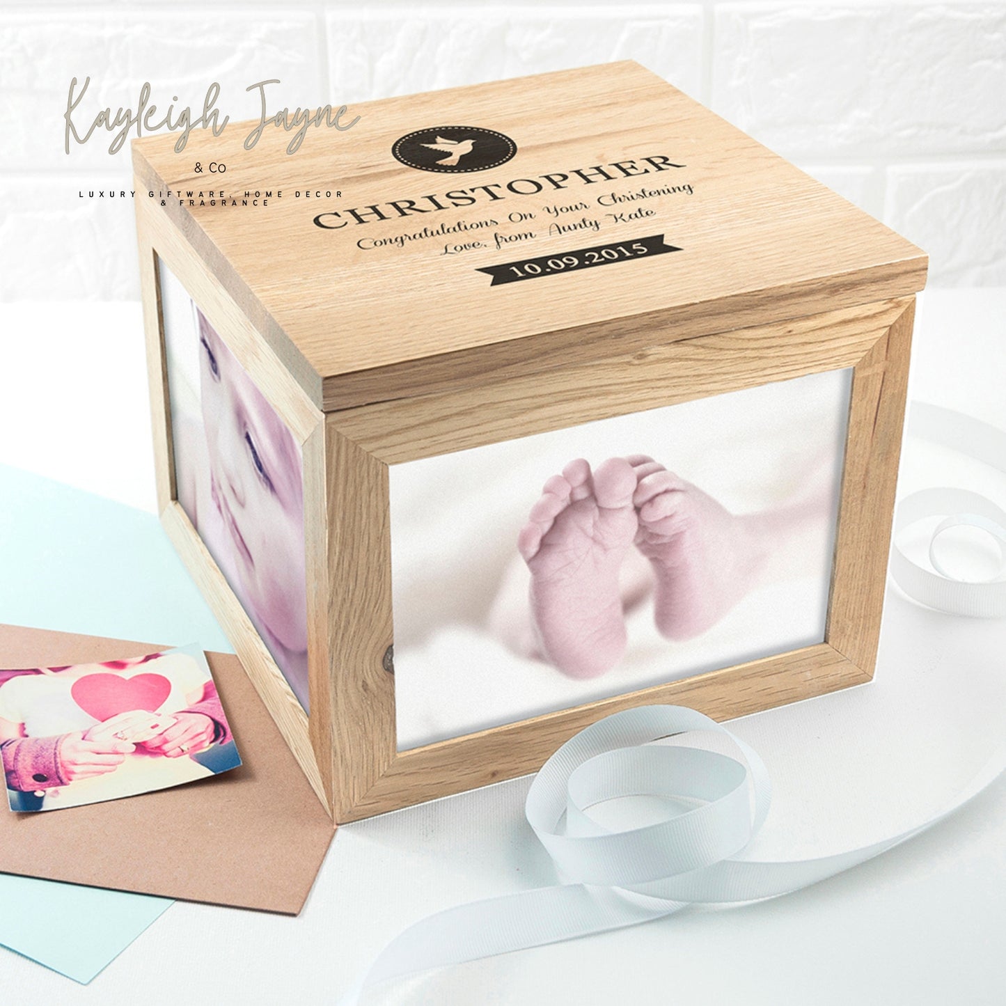 Solid Oak Photo Block - Christening/Baptism Gift
