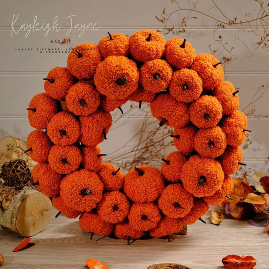 Pumpkin Burnt Orange Shearling Fabric Large Wreath