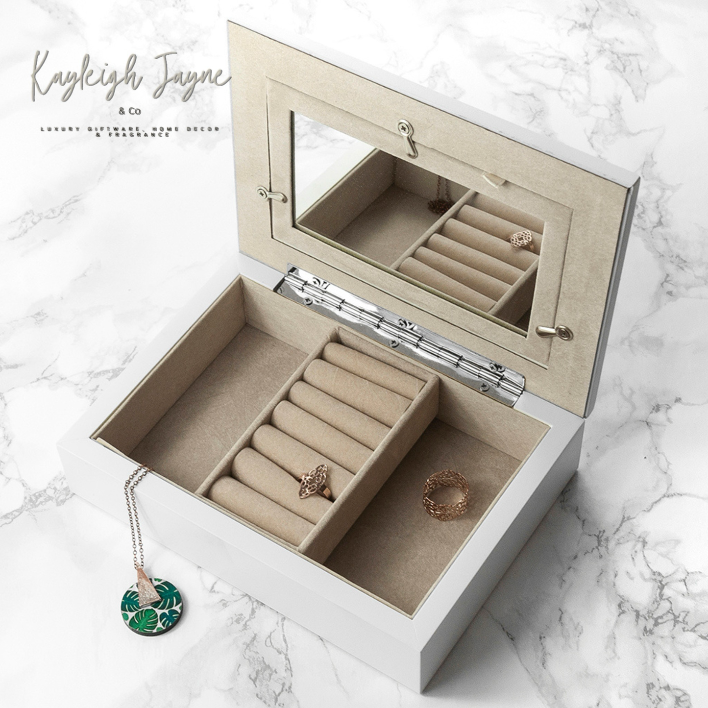 Personalised White And Rose Gold Photo Jewellery Chest