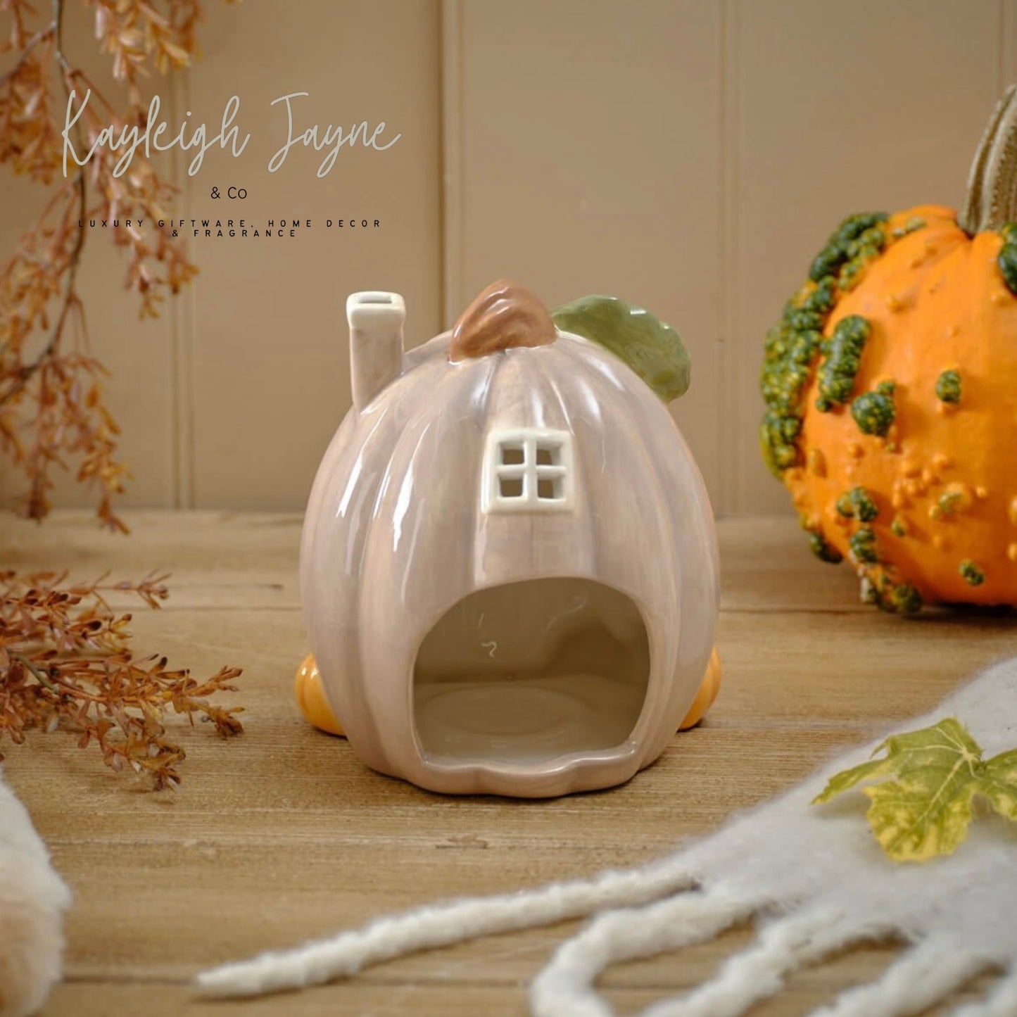 Ceramic Pumpkin House Tea light Holder