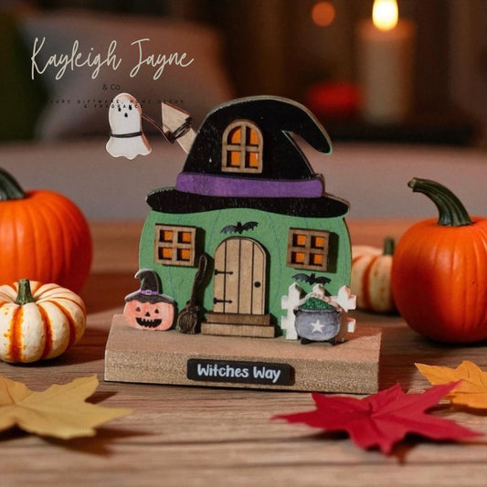 Cute Wooden Halloween House Miniature - Witches Way