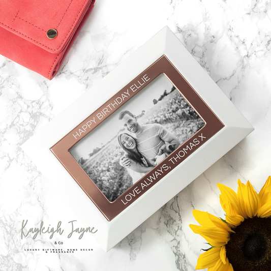 Personalised White And Rose Gold Photo Jewellery Chest