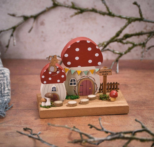 Miniature Wooden Toadstool House - Mushroom Place
