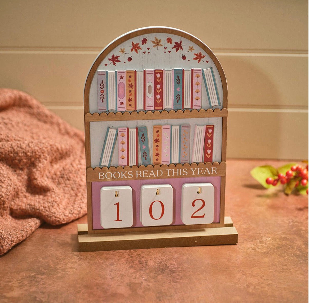 Cosy Chapter - Wooden How Many Books Read In A Year Stand