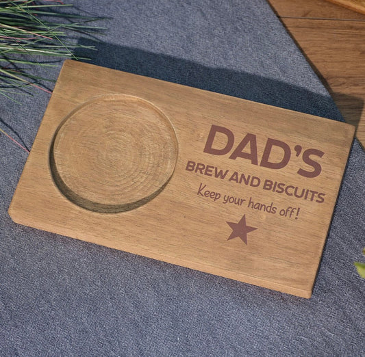 Dad Brew And Biscuits Wooden Coaster Tray