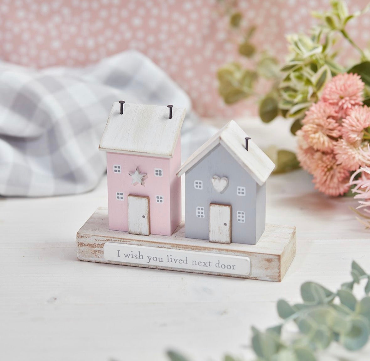 Double Wooden House Block - I Wish You Lived Next Door