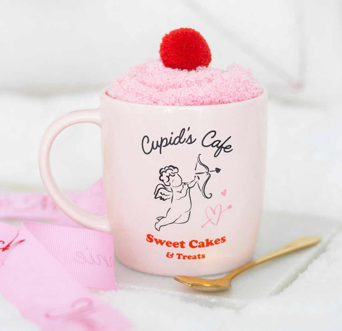 Cupids Cafe - Fluffy Socks & Mug Set With Spoon