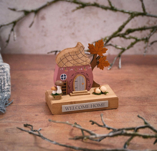 Miniature Wooden Acorn House - Welcome Home