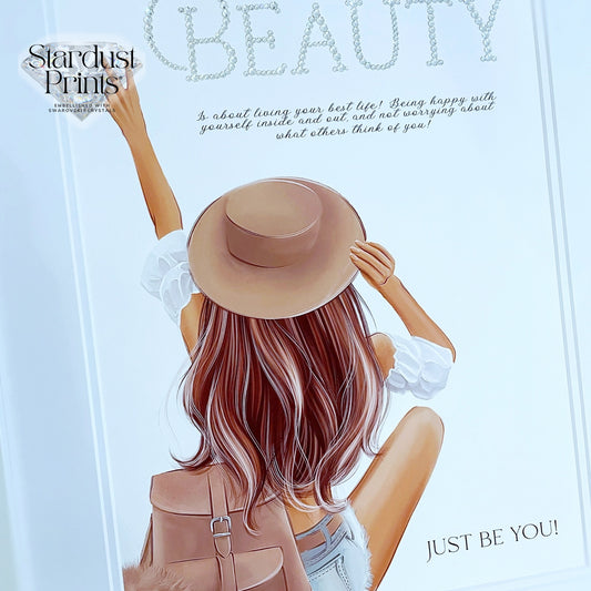Stardust Crystallised print® Embellished with Swarovski® Crystals- Girl In Hat Design  ANY WORDING