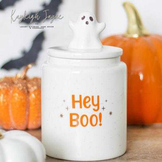 Spooky Cute Ghost Hey Boo Jar
