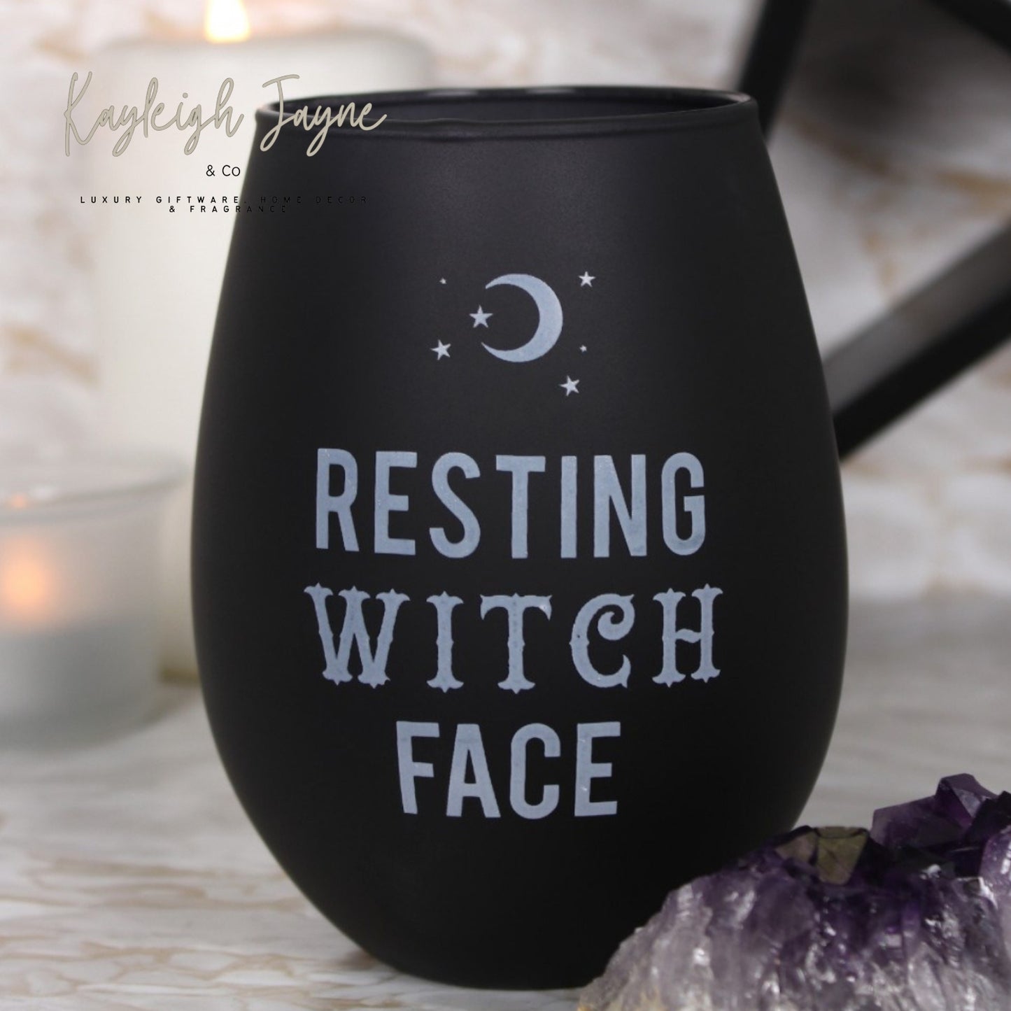Resting Witch Face Stemless Wine Glass