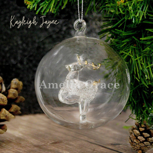 Reindeer Glass Bauble - Personalised