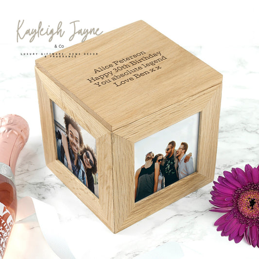 Personalised Solid Oak Photo Cube Storage Box