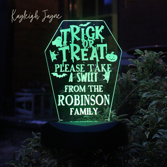 Personalised Solar Halloween Trick Or Treat Light