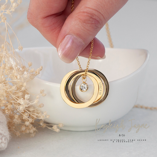 Personalised Infinity Rings Necklace, With Diamanté