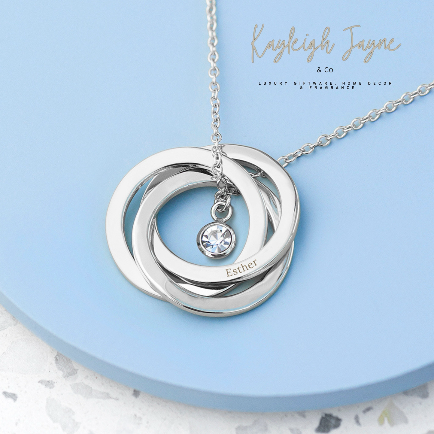 Personalised Infinity Rings Necklace, With Diamanté