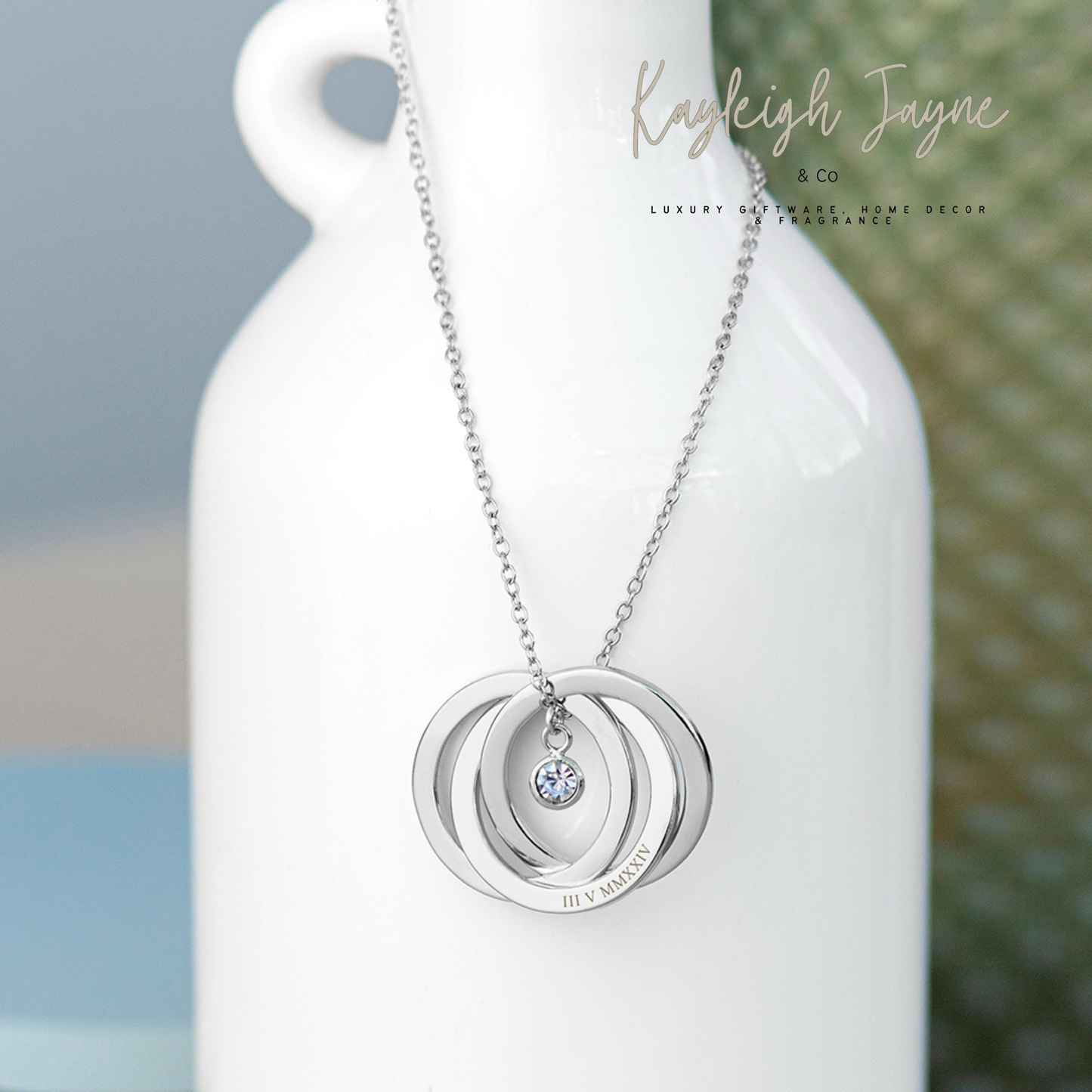 Personalised Infinity Rings Necklace, With Diamanté