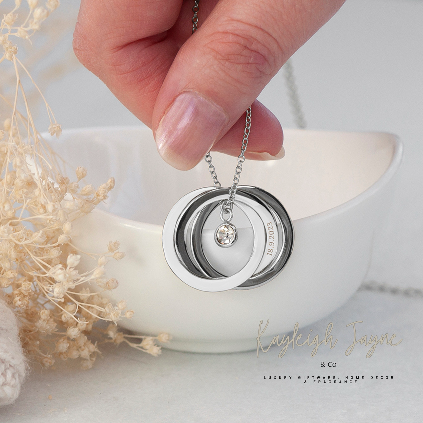 Personalised Infinity Rings Necklace, With Diamanté