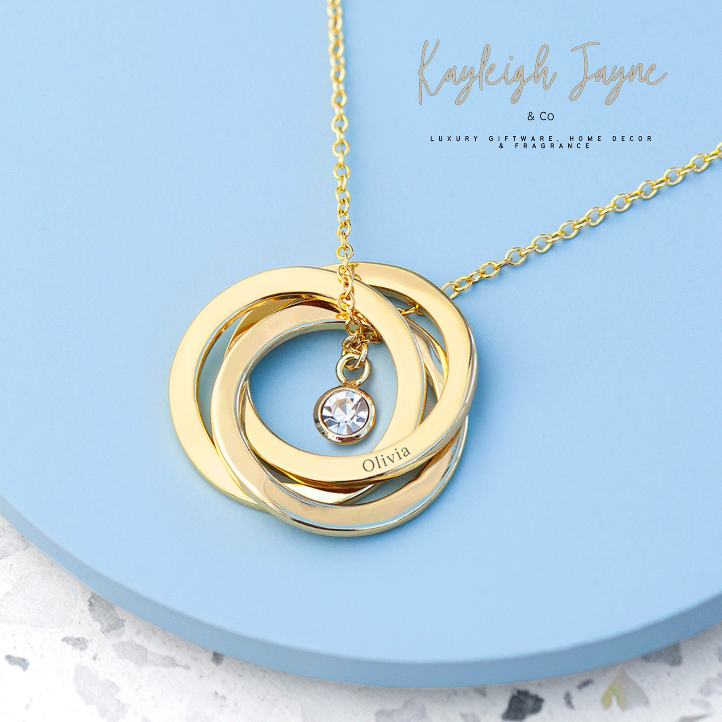 Personalised Infinity Rings Necklace, With Diamanté