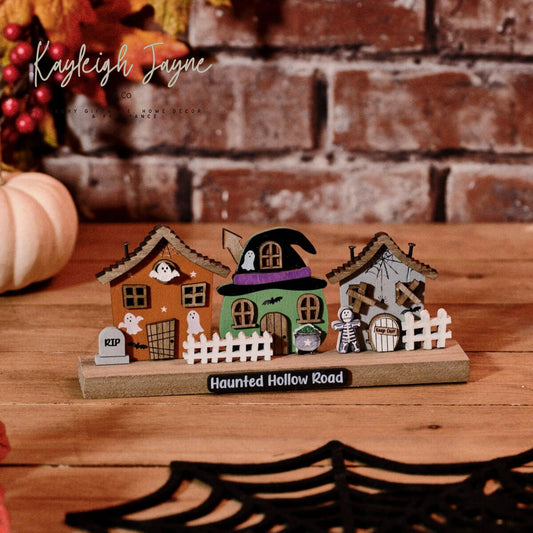 Cute Halloween Wooden Miniature House - Haunted Hollow Road