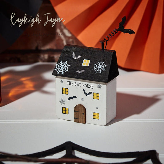 Cute Halloween Wooden House Miniature- The Bat House