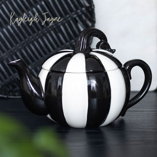 Black & White Striped Tea Pot